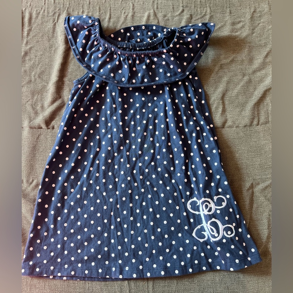 Wonder Nation Navy and White Polka Dot Monogrammed “C” Dress